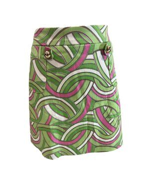 Melly M Green & Pink Swirl Print Mini Skirt Cotton Blend Size M